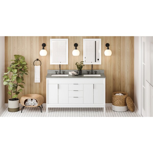 Jeffrey Alexander 60In. Wht Theodora Vanity, Dbl Bowl, Steel Gry Cultured Marble Vanity Top, 2 Undrmnt Rctngl Bowls VKITTHE60WHSGR - main